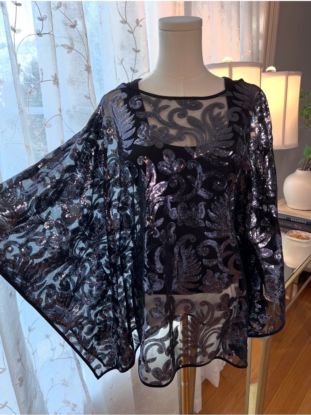 Black Sheer Sequin Embellished Tunic Top